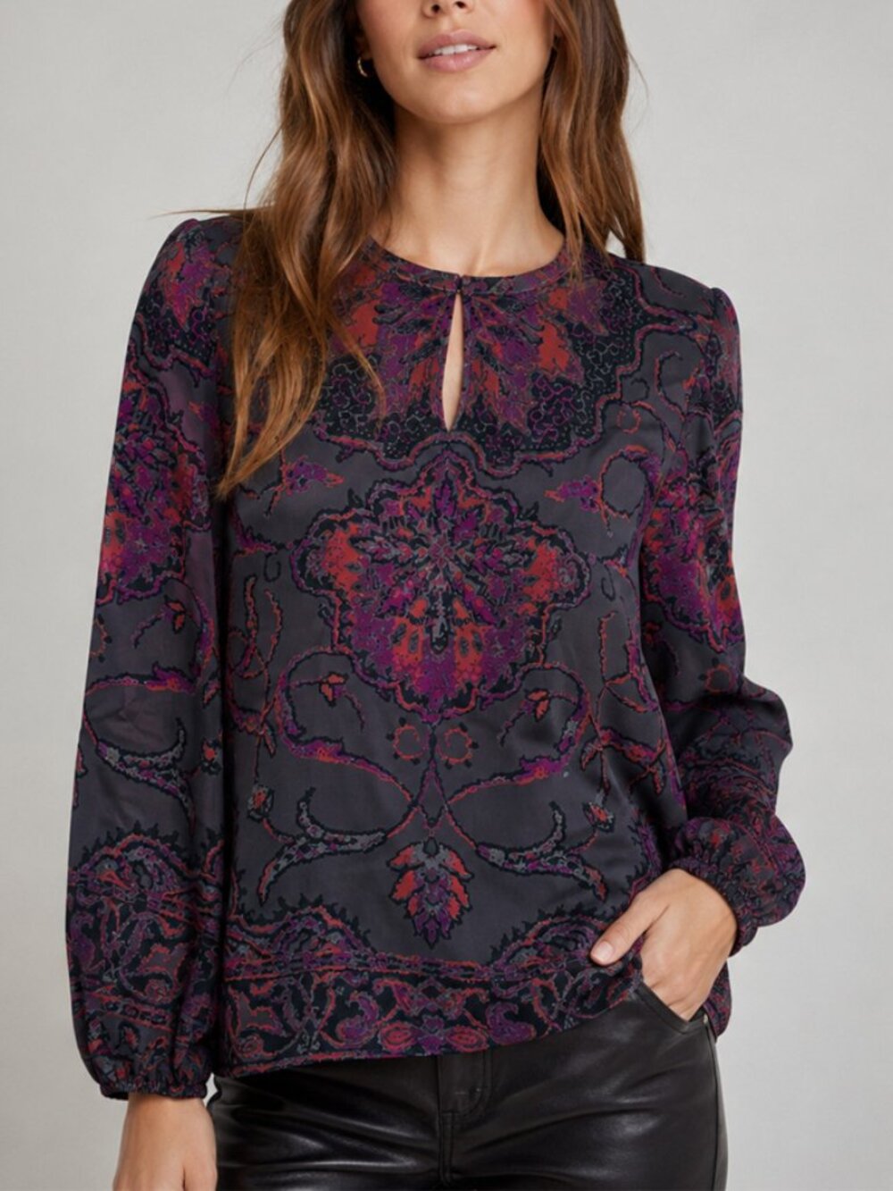 Kobi Halperin Gray Purple Abstract Silk Bohemian Blouse Size L